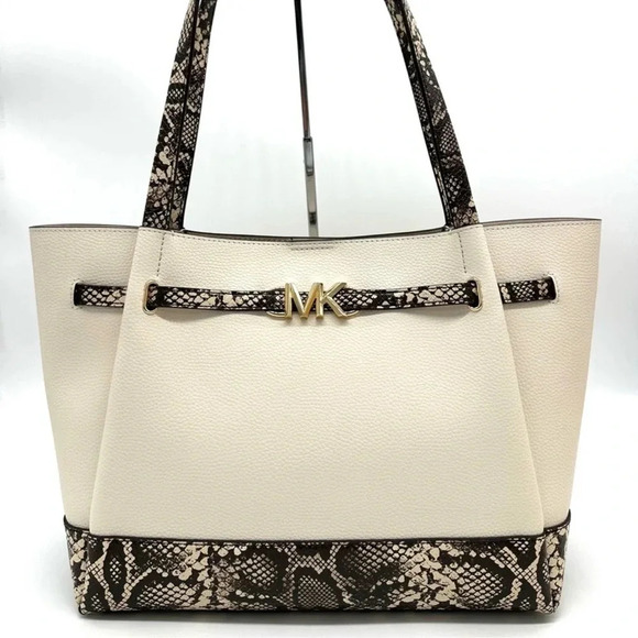 Michael Kors Reed Large Tote Bag Cream Snakeskin Leather - Picture 2 of 12